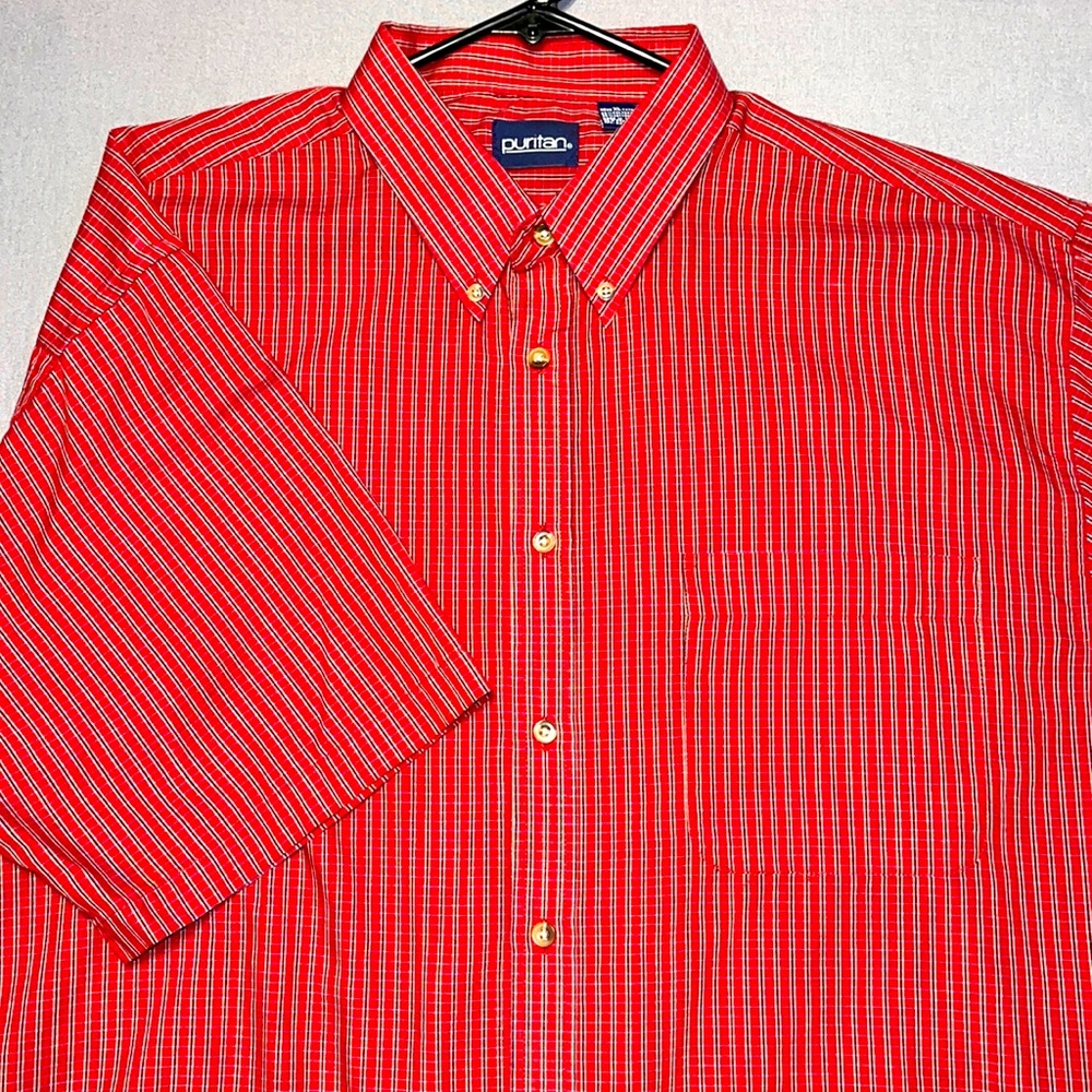 Red Striped Short Sleeve Botton Up